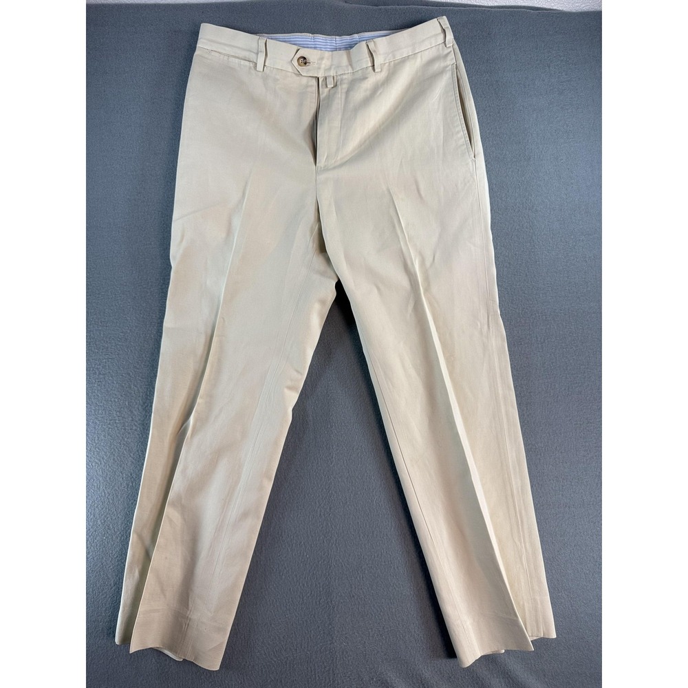 Faconnable Pants Mens 35x31 Beige Regular Fit Cotton Linen Chino Casual